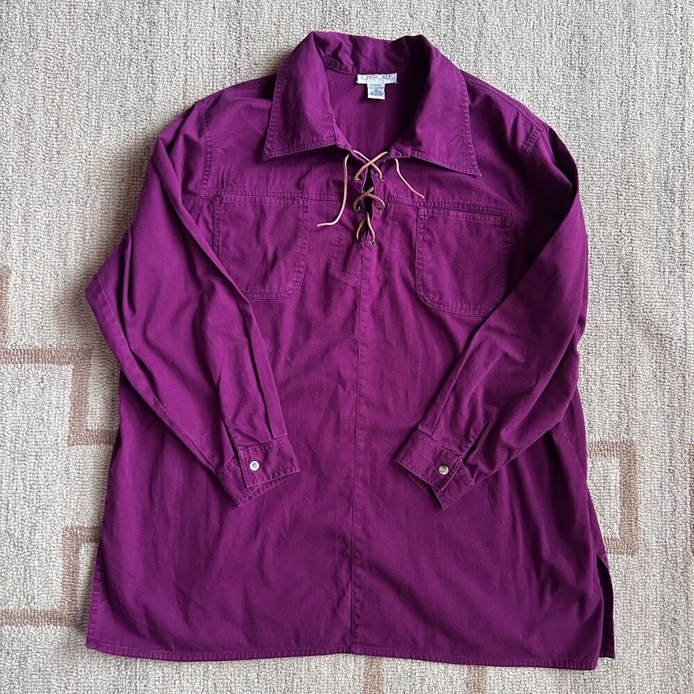 Renaissance Lace Up Tunic Shirt Plum Purple Medieval Peasant Cotton Womens 1X